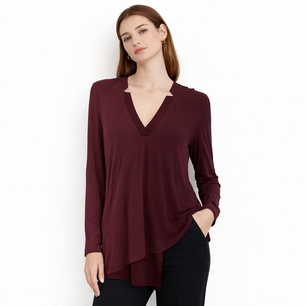WHITE HOUSE BLACK MARKET Size M Women's KNIT TUNIC TOP LONG SLEEVE BURGUNDY